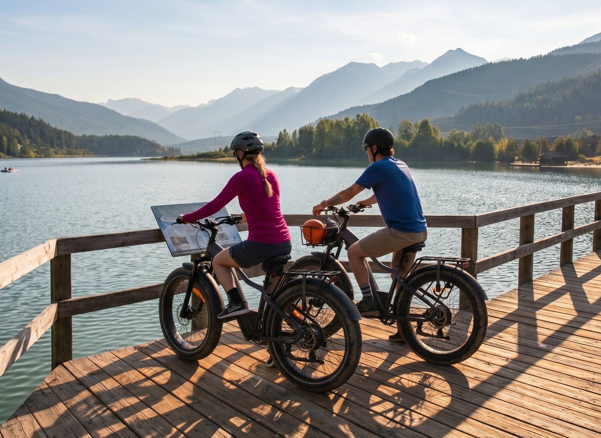 Couple exploring Whistler on CCM Caribou eBikes All-terrain Fat Tire