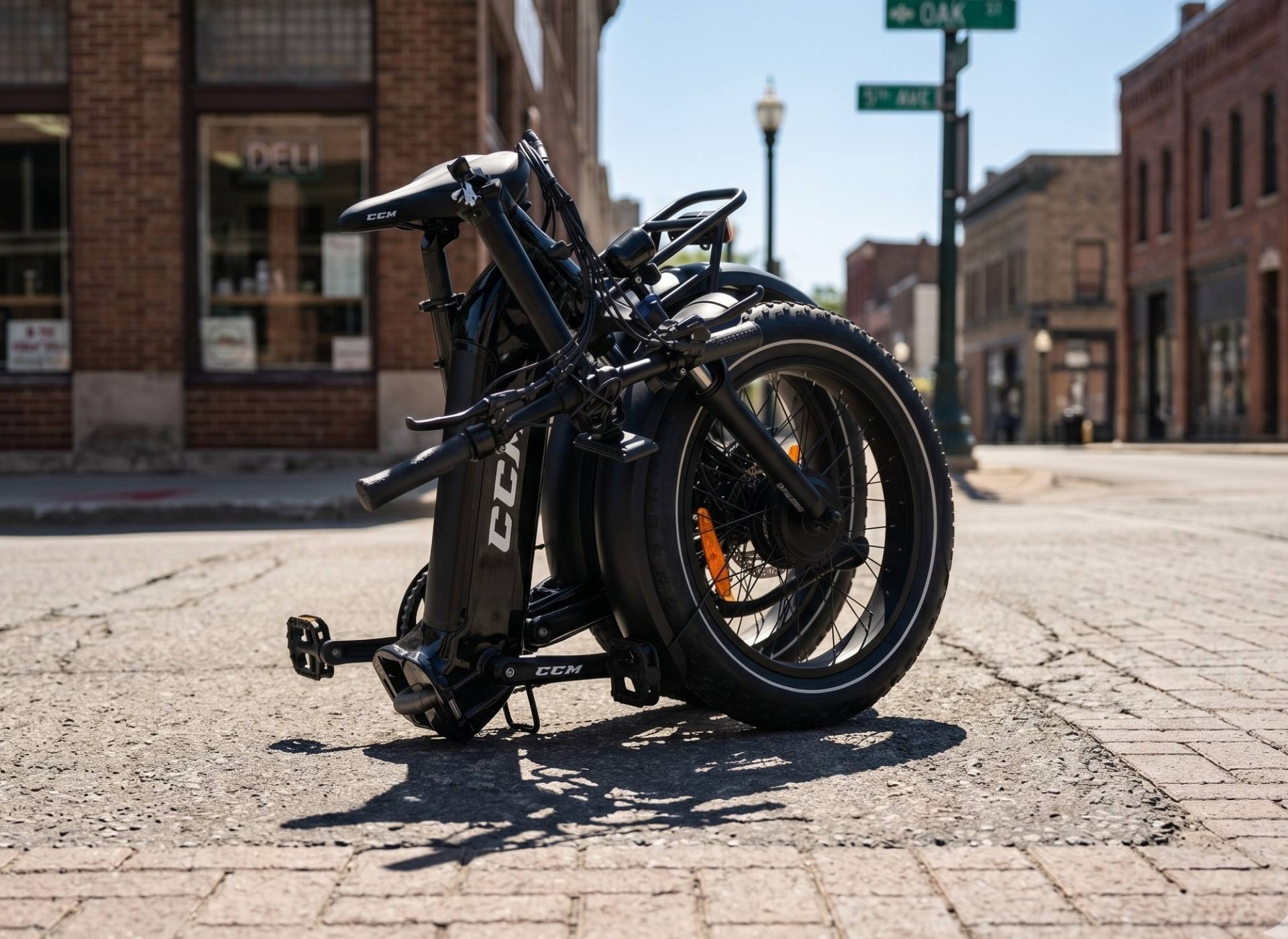 folded CCM Portage folding ebike commuter step through
